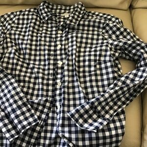 J Crew Navy Checked long sleeve blouse size L EUC